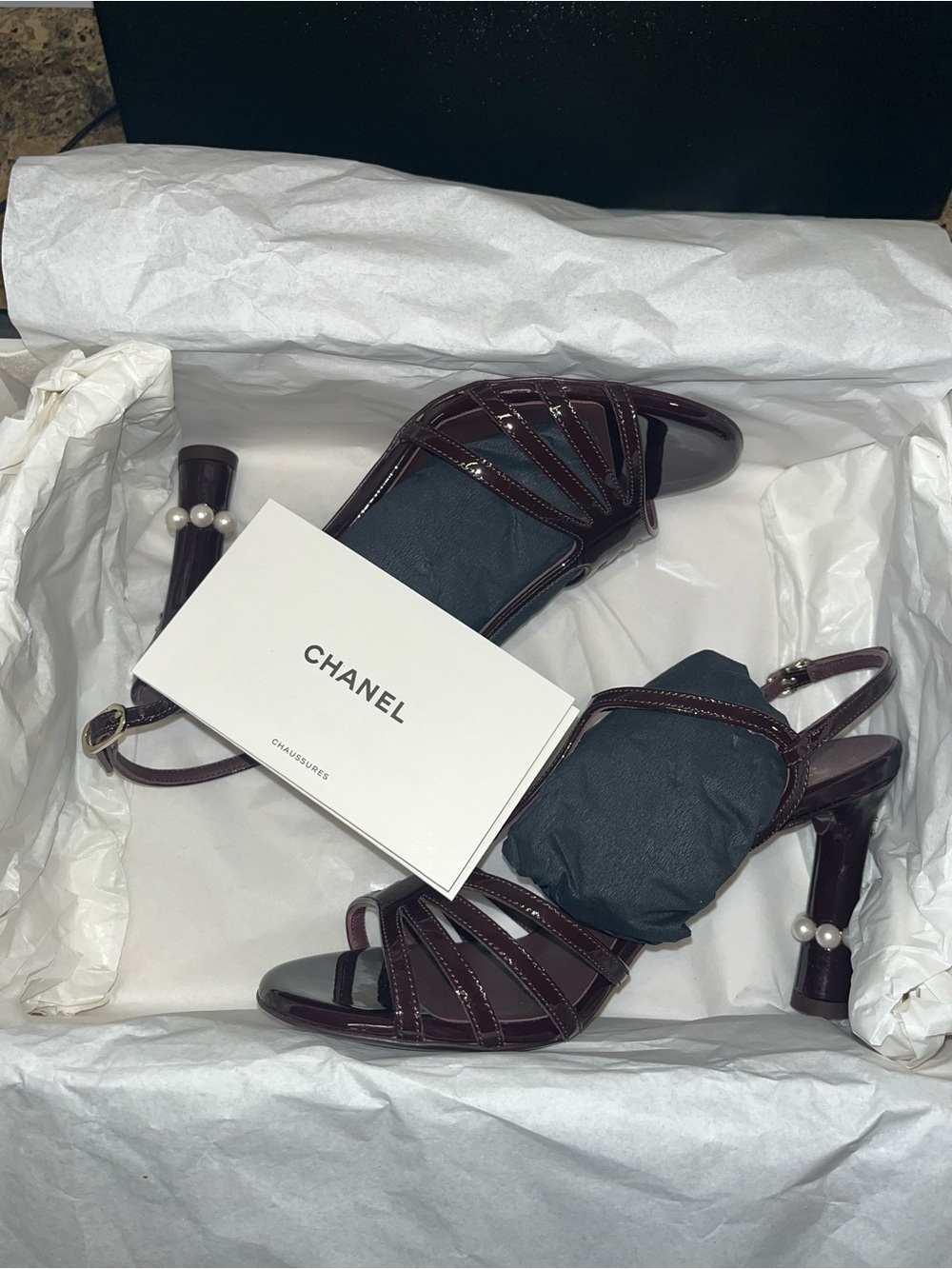 Authentic Chanel Burgundy sandals size 35